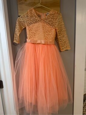 Peach Lace & Tulle Party Dress, size 8
